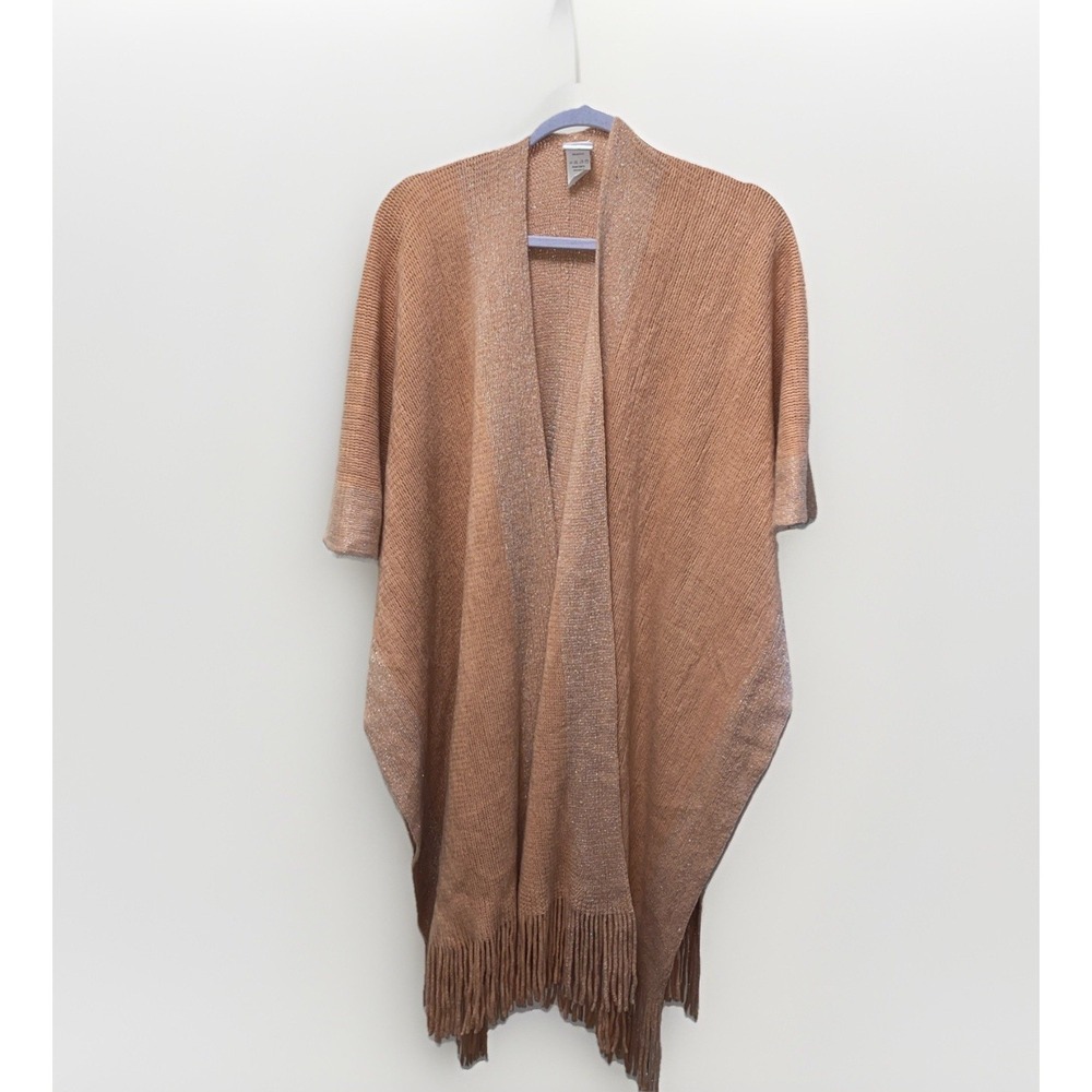 Anthro Northern‎ Angel L/XL Cardigan Scarf Shawl Peach/ Blush Metallic Fringe